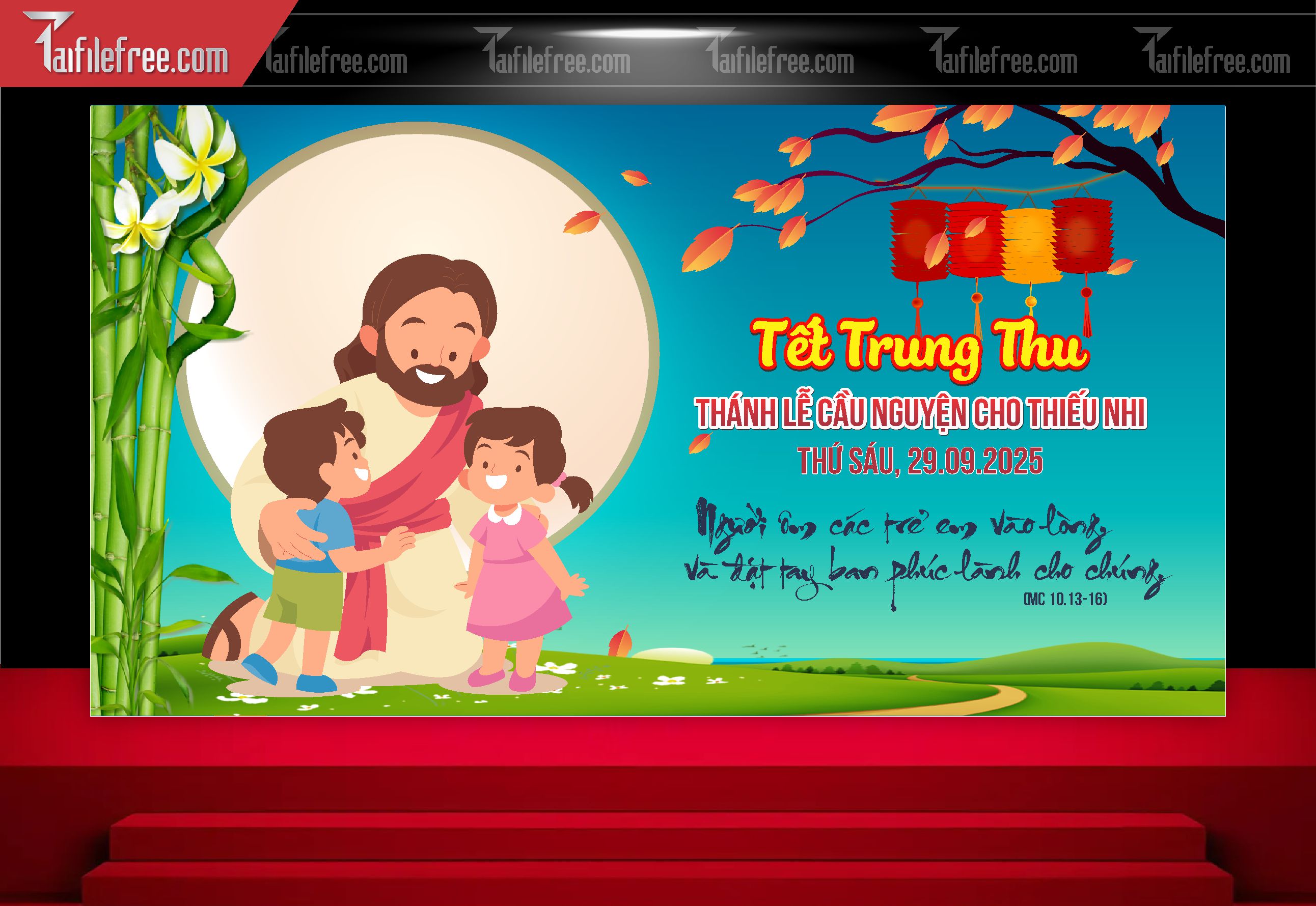 Mẫu Backdrop Trung Thu Công Giáo Đẹp Mắt Sáng Tạo_TTV111