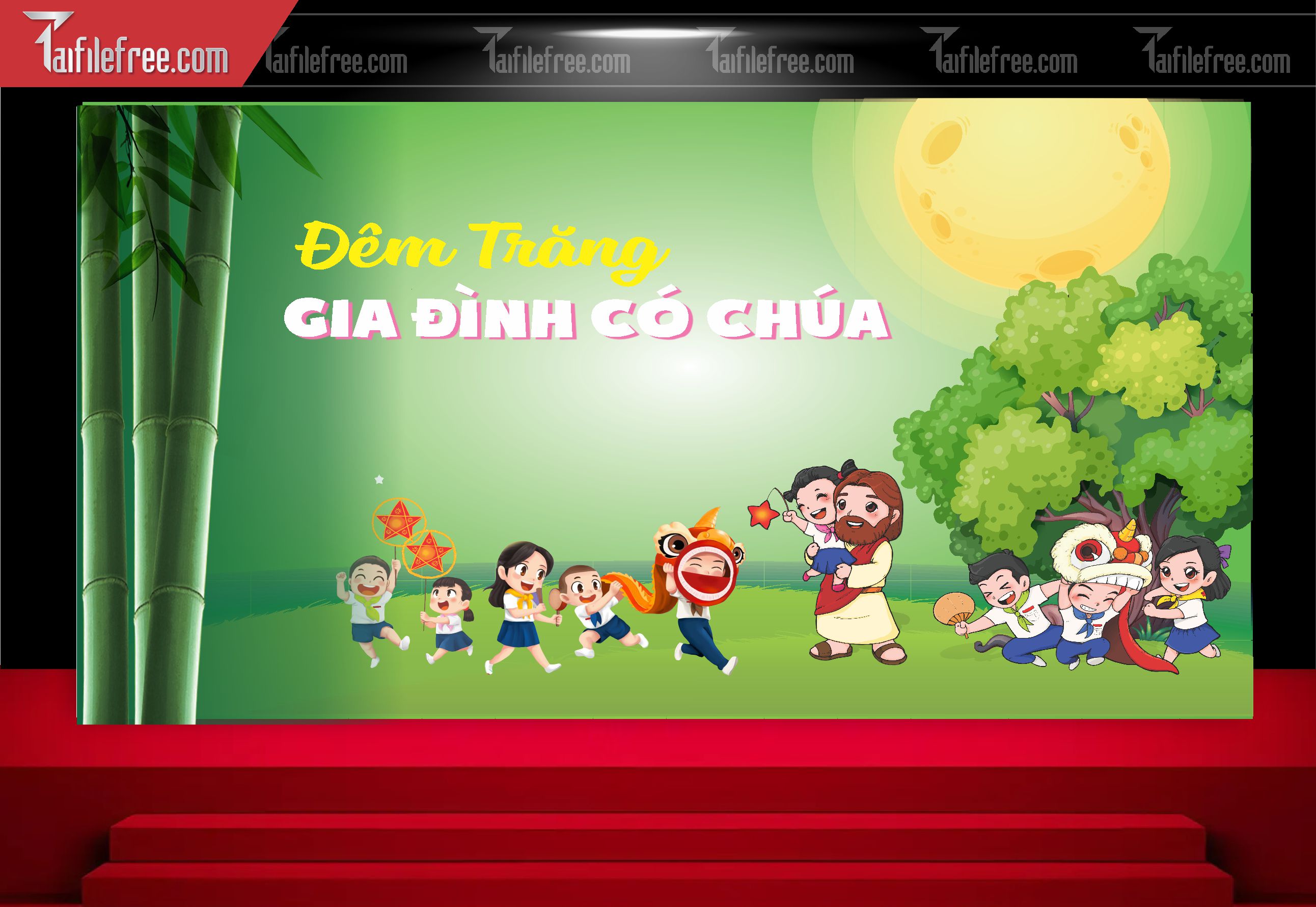 Mẫu Backdrop Trung Thu Công Giáo Đẹp Mắt Sáng Tạo_TTV113