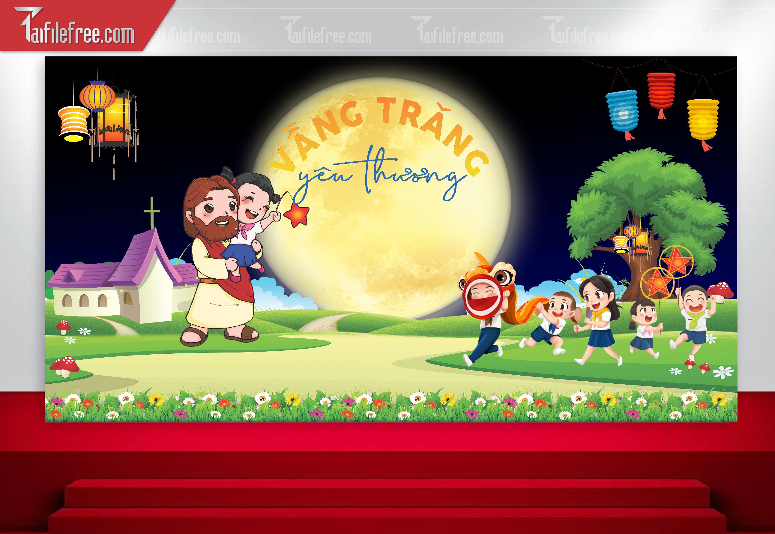 Mẫu Backdrop Trung Thu Công Giáo Đẹp Mắt Sáng Tạo_TTV114