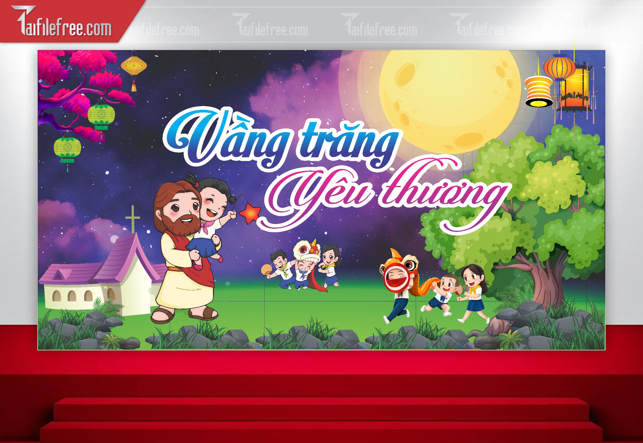 Mẫu Backdrop Trung Thu Công Giáo Đẹp Mắt Sáng Tạo_TTV116
