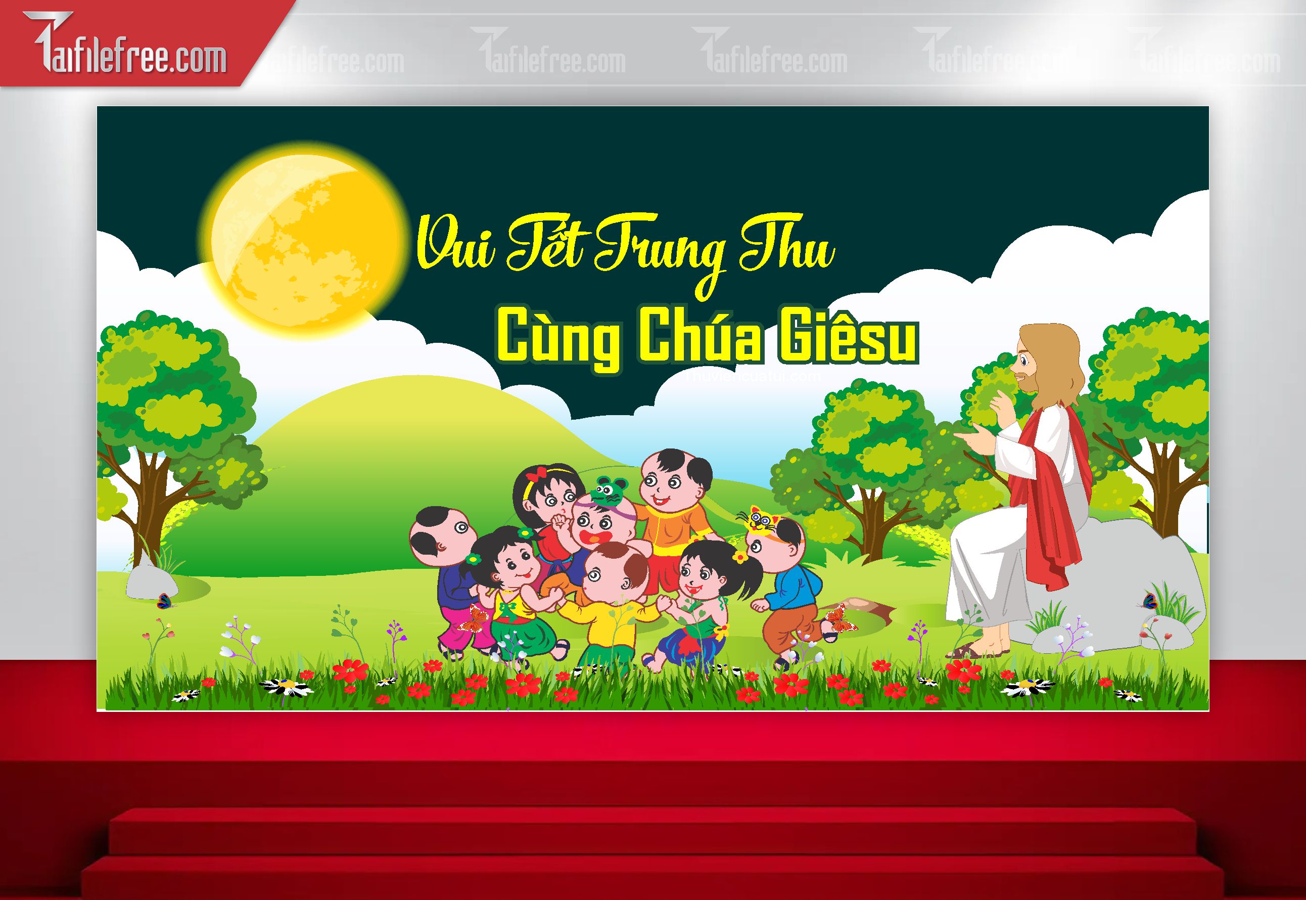 Mẫu Backdrop Trung Thu Công Giáo Đẹp Mắt Sáng Tạo_TTV117