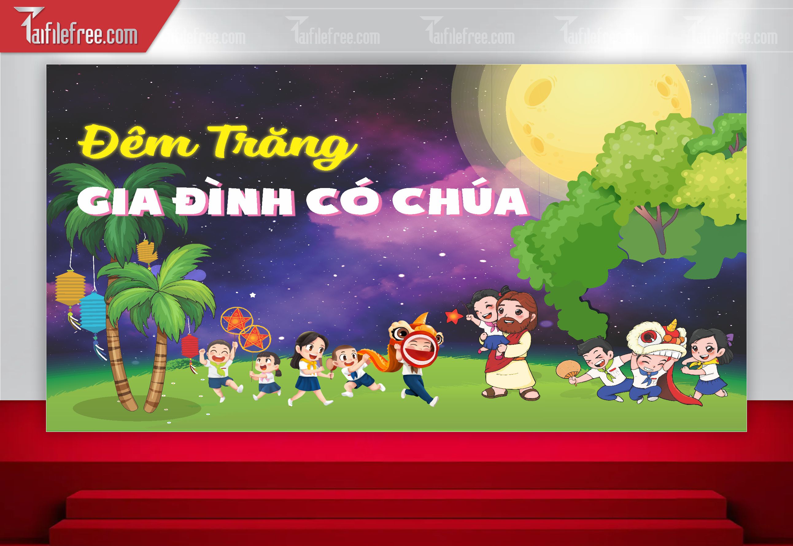 Mẫu Backdrop Trung Thu Công Giáo Đẹp Mắt Sáng Tạo_TTV118