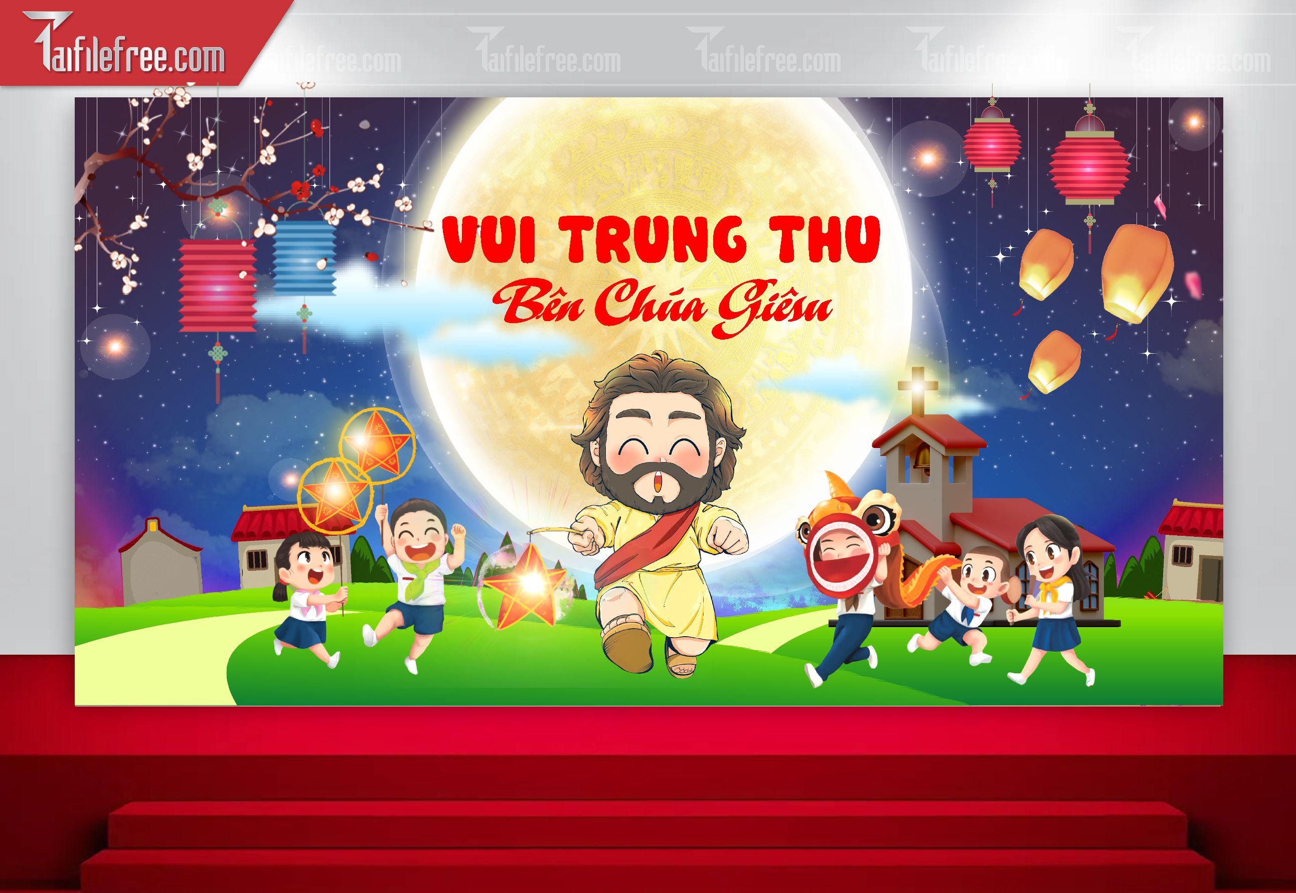 Mẫu Backdrop Trung Thu Công Giáo Đẹp Mắt Sáng Tạo_TTV121