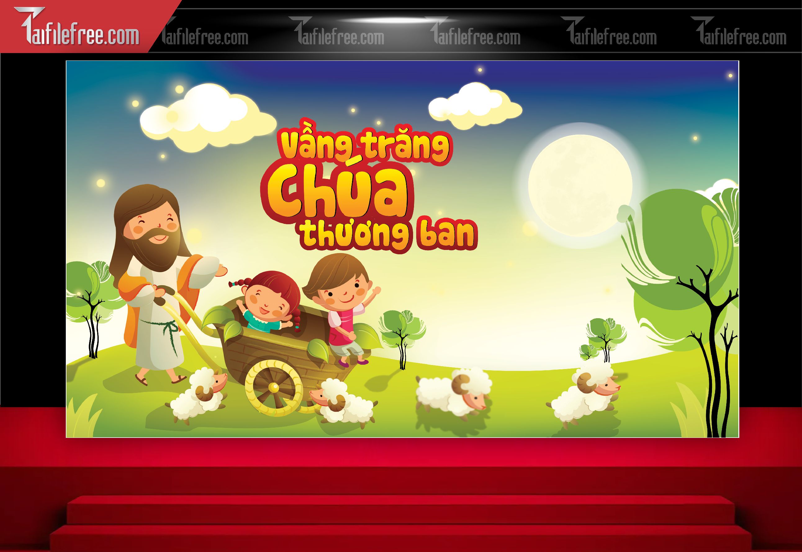 Mẫu Backdrop Trung Thu Công Giáo Đẹp Mắt Sáng Tạo_TTV142
