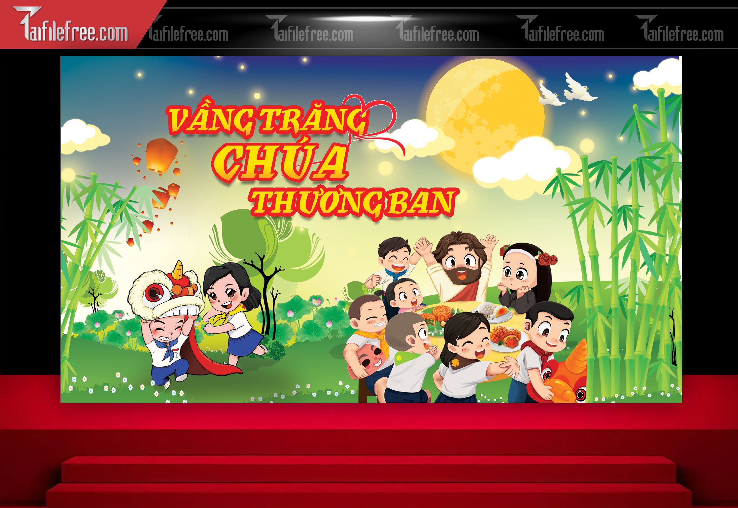 Mẫu Backdrop Trung Thu Công Giáo Đẹp Mắt Sáng Tạo_TTV143