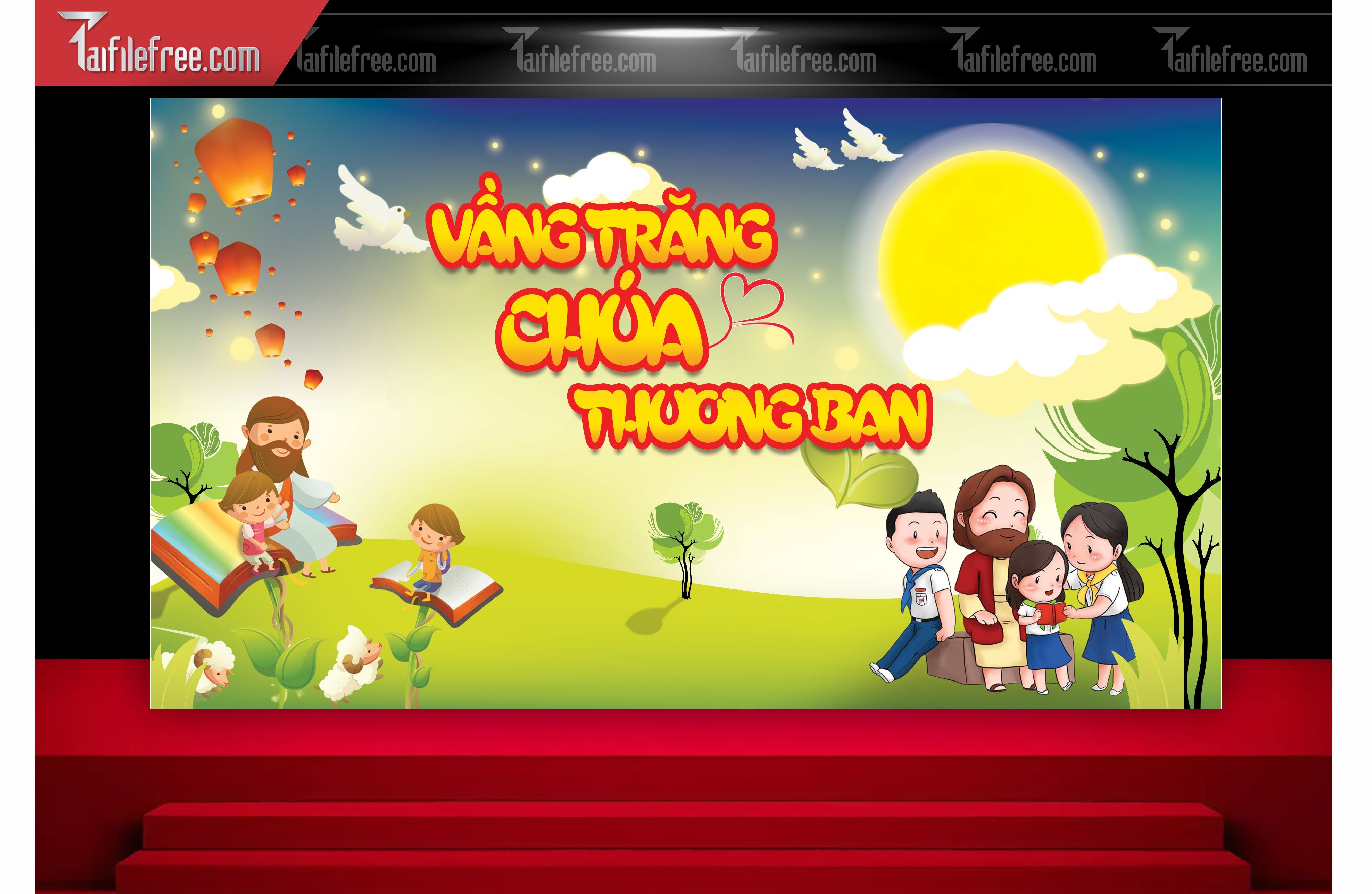 Mẫu Backdrop Trung Thu Công Giáo Đẹp Mắt Sáng Tạo_TTV144