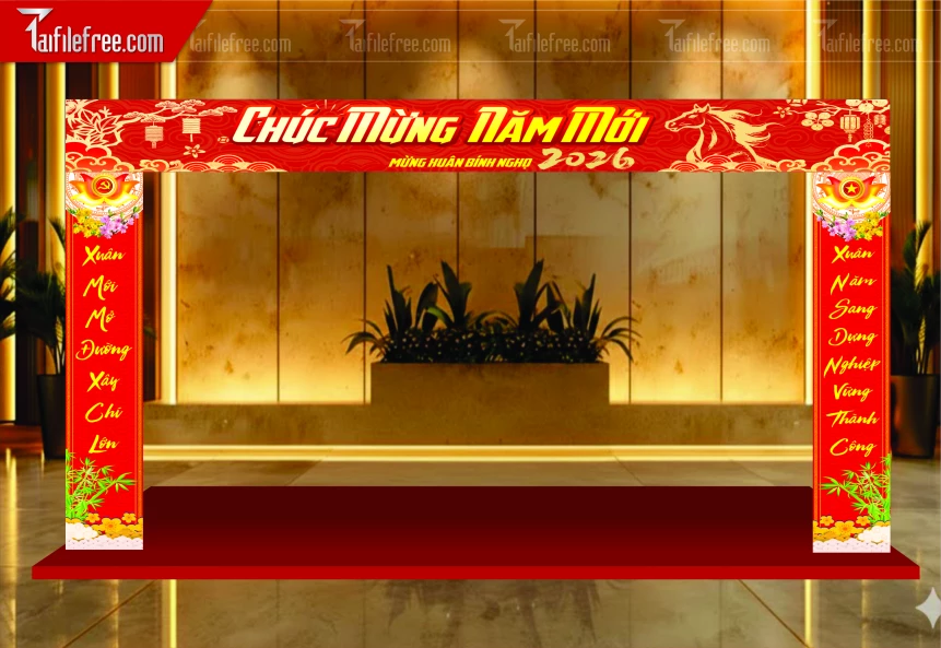 Mẫu Cổng Chào Chúc Mừng Năm Mới Năm Chào Xuân Bính Ngọ _PT928