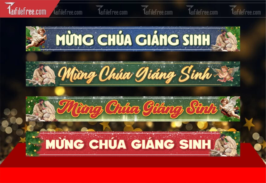 Mẫu Băng Rôn GIáng Sinh - Noel - Phông Nền Merry Christmas GS333