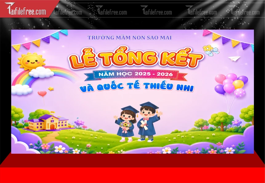 Mẫu Phông Nền Lễ Tổng Kết Trường Mầm Non Và Quốc Tế Thiếu Nhi Đẹp_BH905