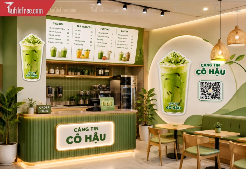 Mẫu Mô Hình Trang Trí Quán Trà Sữa Với Mã QR_BH1483