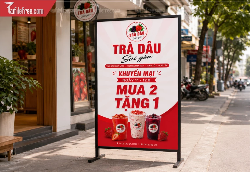 Biển Hiệu, Bảng Hộp Đèn Tiệm Trà Dâu_BH1522