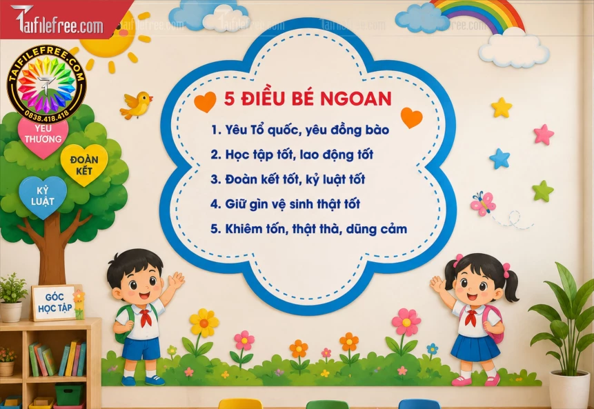 Mẫu Bảng 5 Điều Bác Hồ Dạy_BH1626