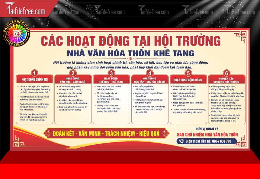 Mẫu Bảng Nội Quy Và Danh Mục Hoạt Động Tại Hội Trường_BH1679