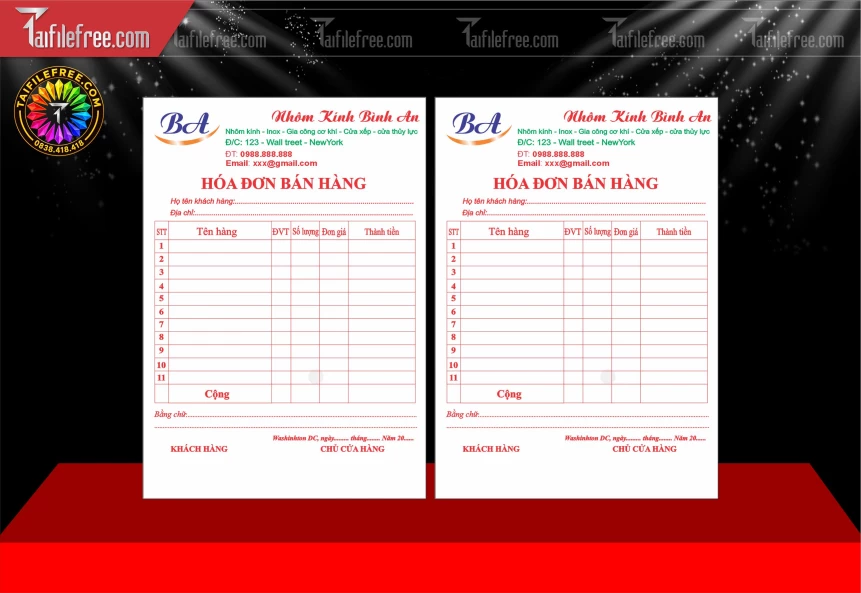 Mẫu Hóa Đơn Dịch Vụ Tiệm Nhôm Kính_BH2047
