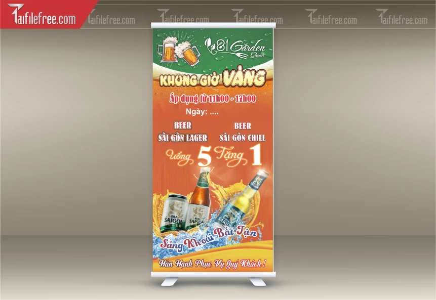 File Thiết Kế Standee Khuyến Mãi Bia Mua 5 Tặng 1_BR48