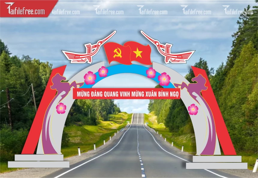 Mẫu Cổng Chào Trang Trí Tết, Mừng Đảng Mừng Xuân_CT42