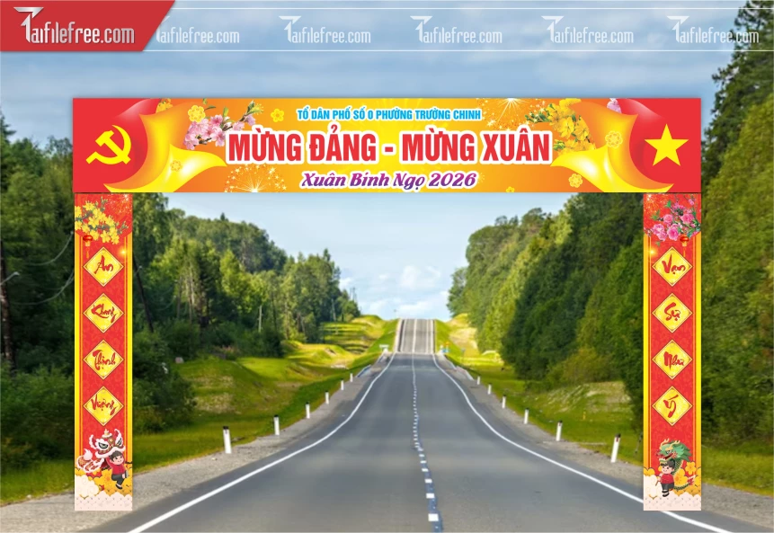 Mẫu Cổng Chào Trang Trí Tết, Mừng Đảng Mừng Xuân_CT44