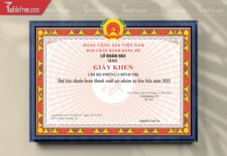 Mẫu Giấy Khen Ban Chấp Hành Đảng Bộ_GK176