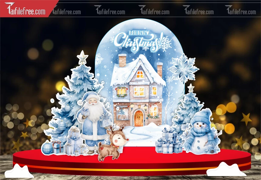 Mô Hình Giáng Sinh, Tiểu Cảnh Checkin Noel Tông Xanh Da_GS139