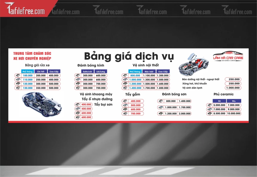File Thiết Kế Bảng Giá Dịch Vụ Gara Ô Tô_HV296