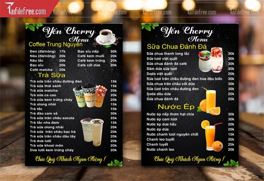 Menu Cà Phê, Nước Giải Khát_M128