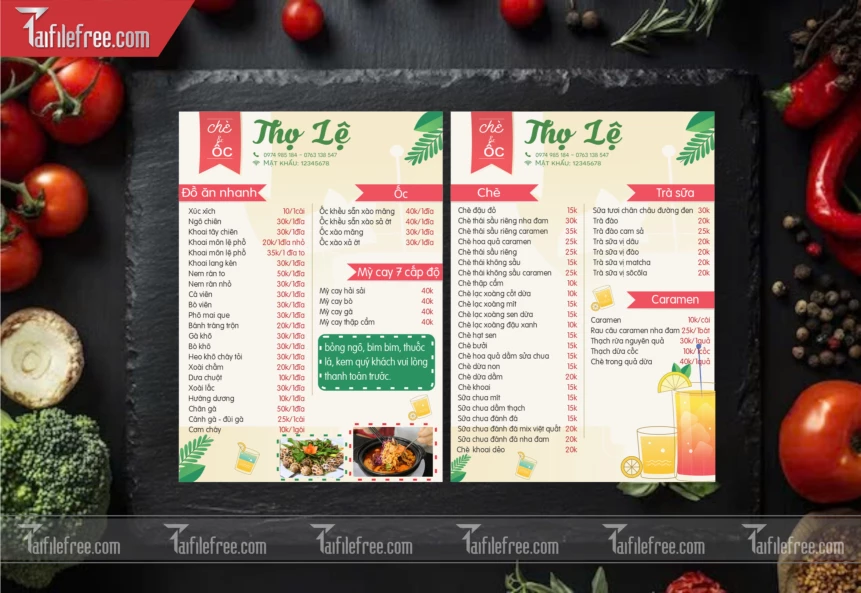 Menu Chè Ốc Đồ Ăn Nhanh_M143