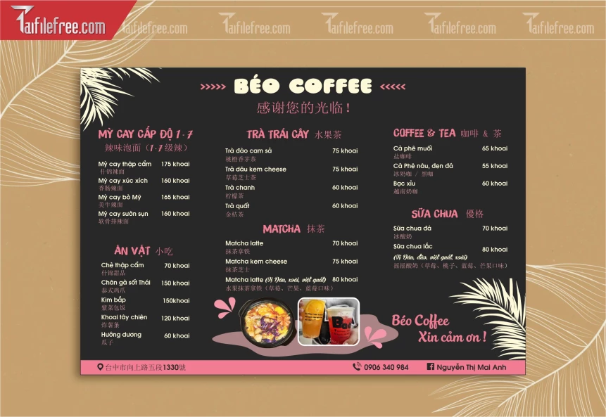 Menu Trà Sữa, Đồ Uống_M156