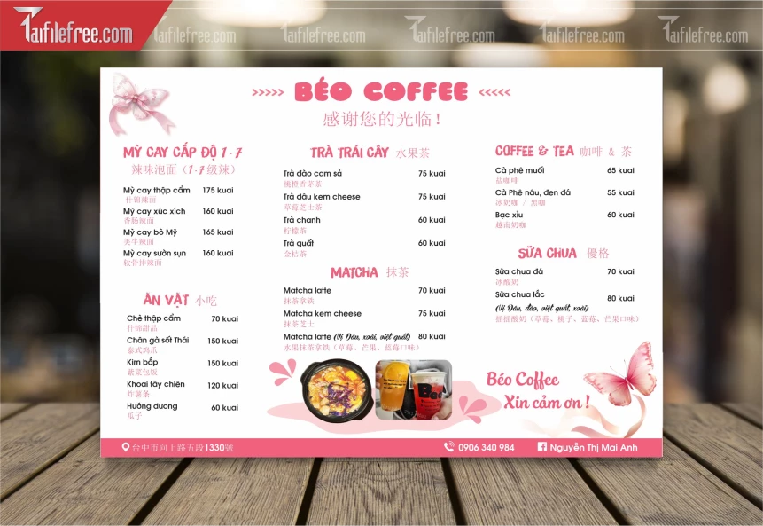 Menu Trà Sữa, Đồ Uống_M157