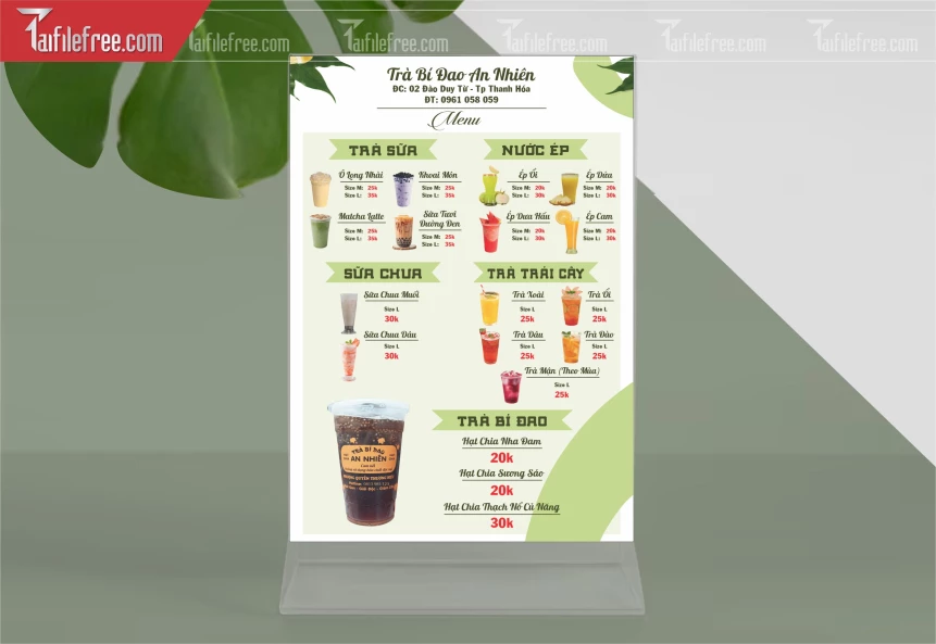 Menu Trà Sữa, Đồ Uống_M158