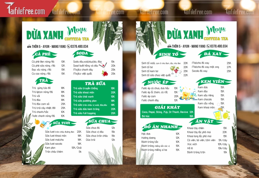 Menu Quán Dừa Xanh_M176