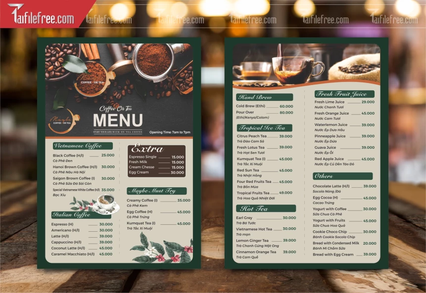 Menu Quán Caffe_M188