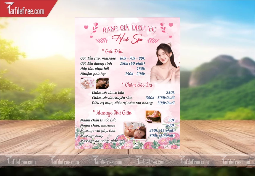 Menu Spa, Bảng Giá Dịch Vụ Spa_M238
