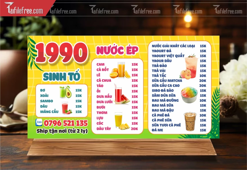 Menu Tiệm Nước Ép Sinh Tố_M245