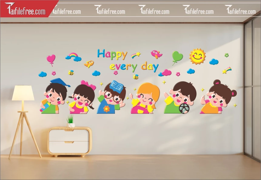 File Vector Happy Everyday Trang Trí Tường Mầm Non_MN105