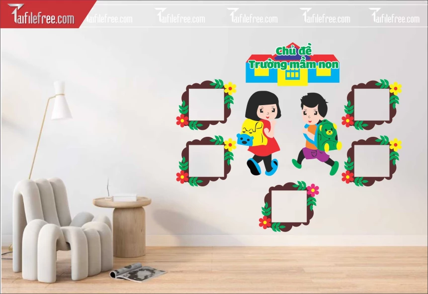 File Vector Bé Đến Trường Trang Trí Mầm Non Dễ Thương_MN137