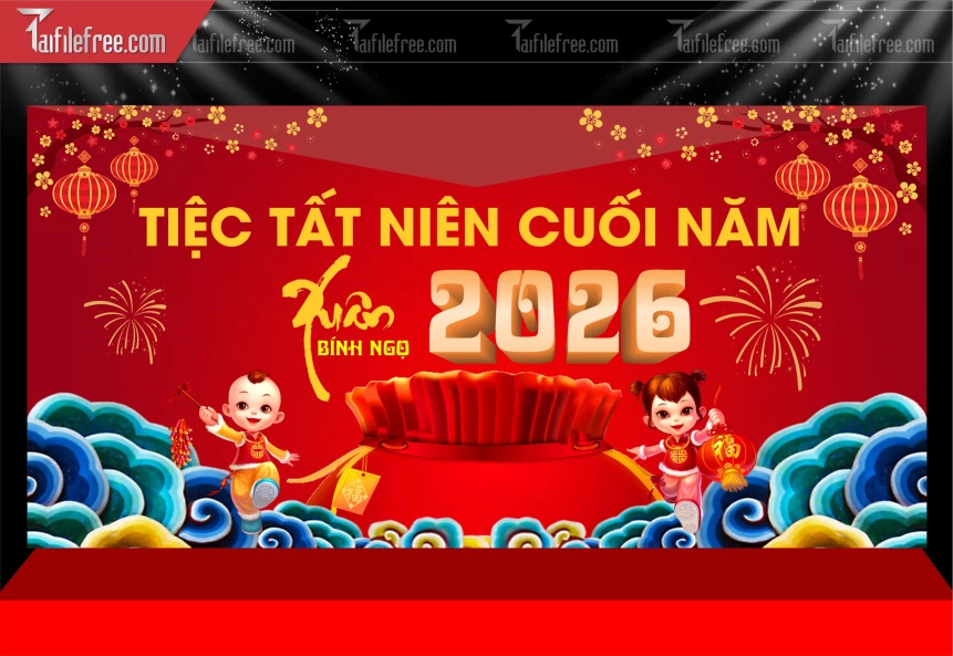 Mẫu Phông Nền Tiệc Tất Niên Chúc Mừng Năm Mới Năm Chào Xuân Bính Ngọ._PT1021