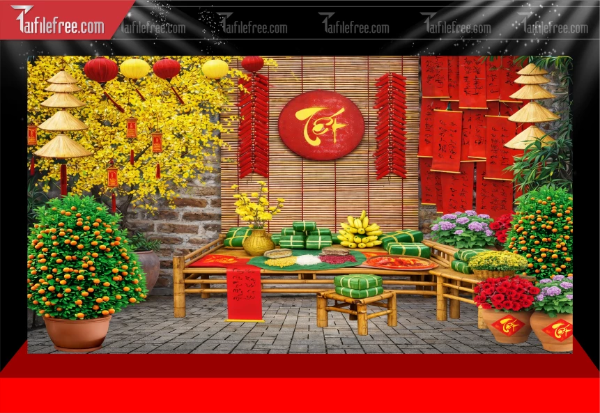 Mẫu Tiểu Cảnh Chúc Mừng Năm Mới Năm Chào Xuân Bính Ngọ._PT1053