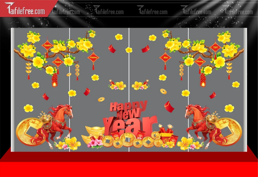 Mẫu Decal Trang Trí Cửa Kính Chúc Mừng Năm Mới Năm Chào Xuân Bính Ngọ._PT1056