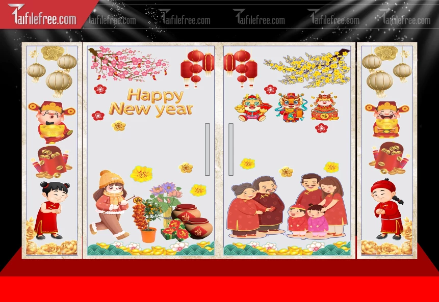 Mẫu Decal Trang Trí Cửa Kính Chúc Mừng Năm Mới Năm Chào Xuân Bính Ngọ._PT1059