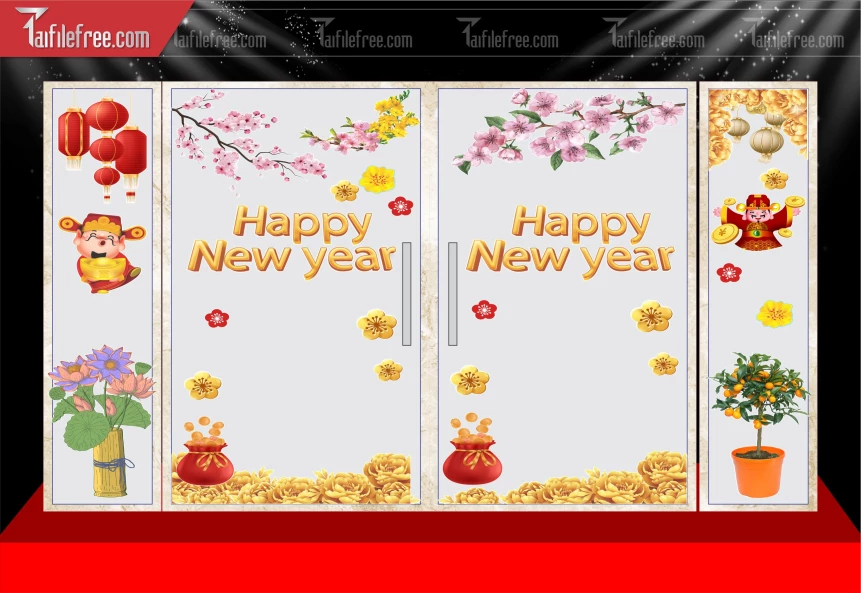 Mẫu Decal Trang Trí Cửa Kính Chúc Mừng Năm Mới Năm Chào Xuân Bính Ngọ._PT1060
