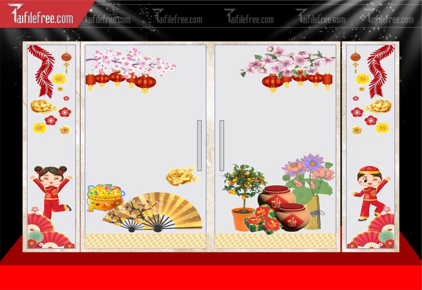 Mẫu Decal Trang Trí Cửa Kính Chúc Mừng Năm Mới Năm Chào Xuân Bính Ngọ._PT1061