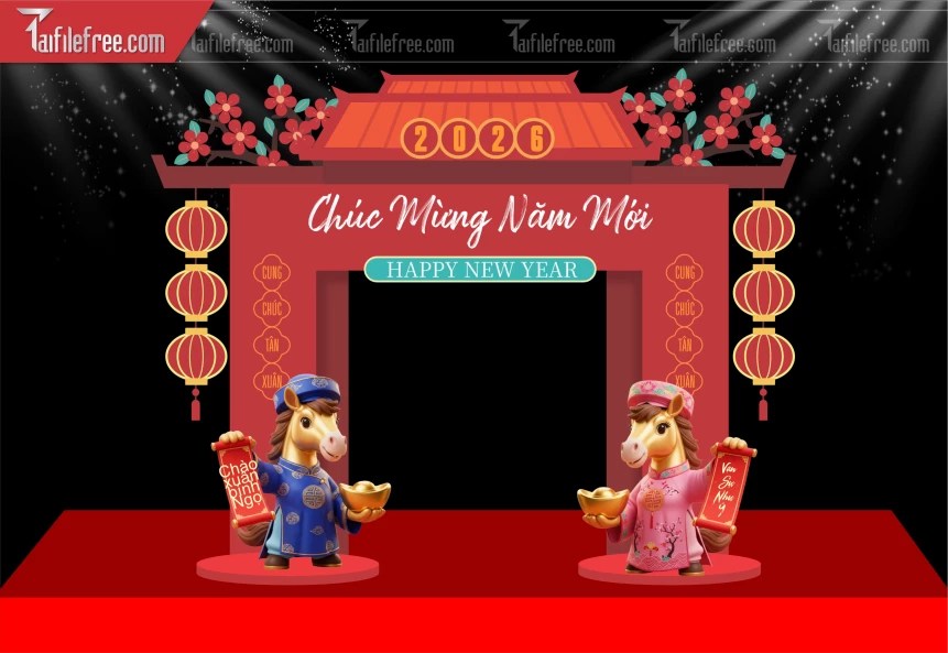 Mẫu Cổng Chào Chúc Mừng Năm Mới Năm Chào Xuân Bính Ngọ._PT575