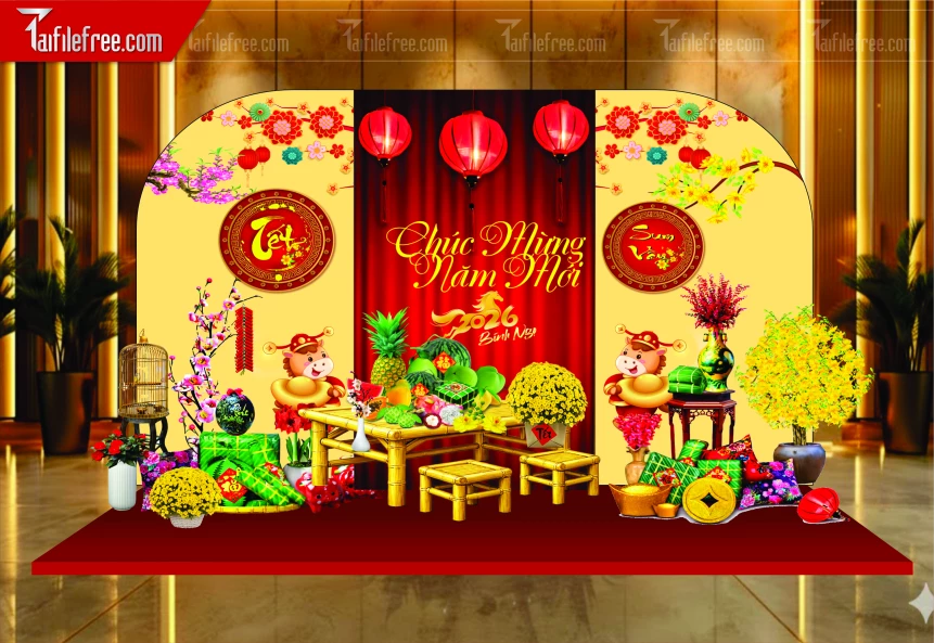 Mẫu Tiểu Cảnh Chúc Mừng Năm Mới Năm Chào Xuân Bính Ngọ_PT930