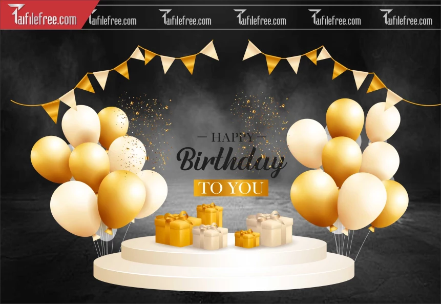 Mẫu Backdrop, Background Sinh Nhật Tông Trắng Vàng Luxury_SNA111