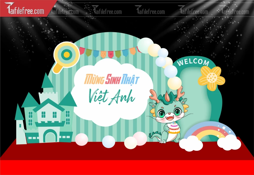 Mẫu Backdrop, Background Sân Khấu Sinh Nhật Tông Xanh Bơ_SNA114