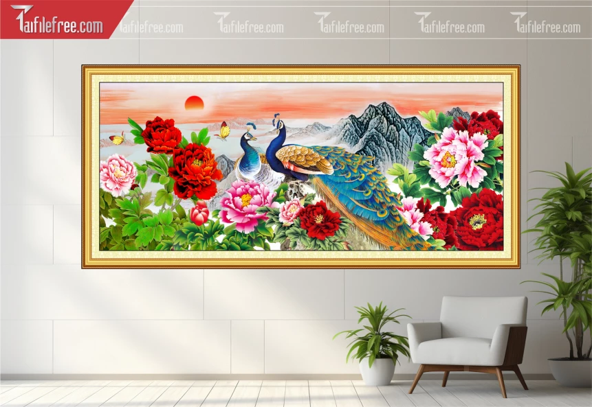 Tranh Chim Công Hoa Mẫu Đơn_TC76