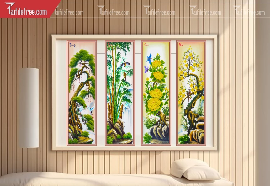 Tranh Cúc Mai Trang Trí Bàn Thờ_TK68