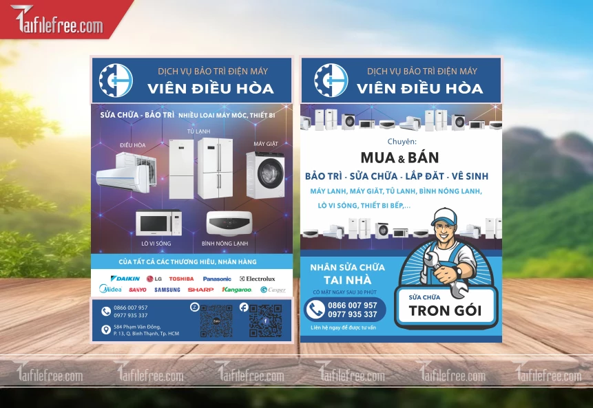 Mẫu Thiết Kế Tờ Rơi Mừng Khai Trương Dịch Vụ Bảo Trì Điện Máy Viên Điều Hòa TN101