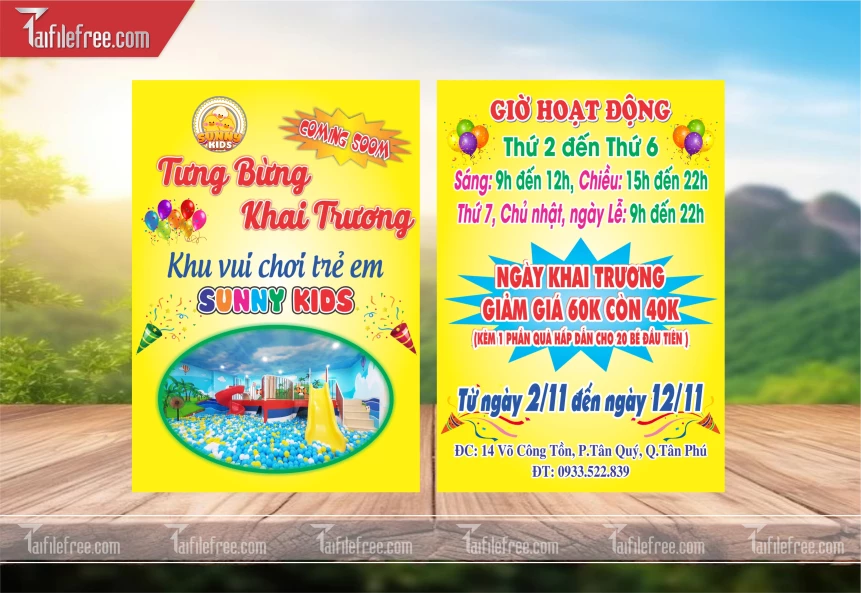 Mẫu Thiết Kế Tờ Rơi Tưng Bừng Khai Trương Khu Vui Chơi Trẻ Em TN103