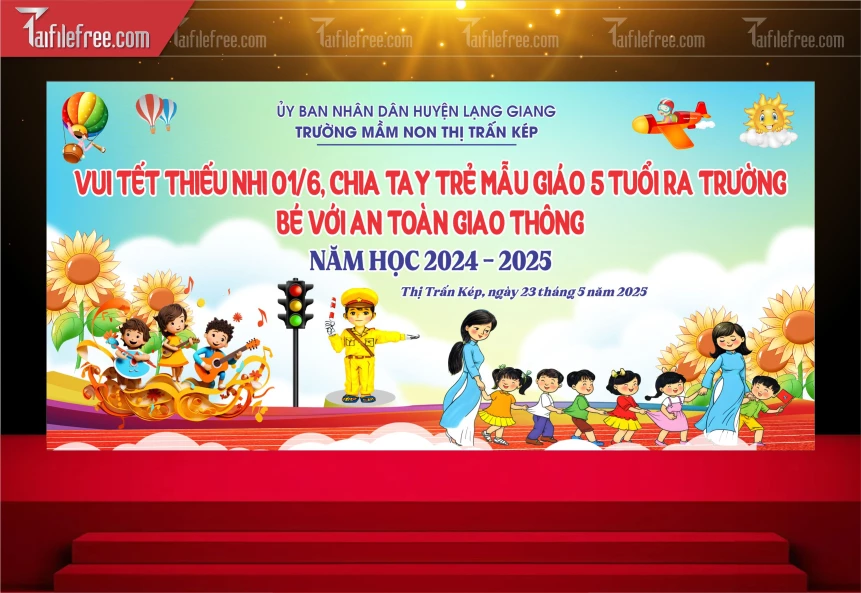 Backdrop Phông Mừng Ngày Quốc Tế Thiếu Nhi, Bé Với An Toàn Giao Thông_TNV93